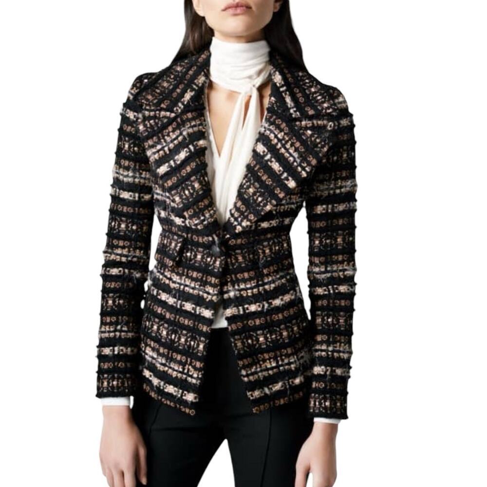 Smythe Tailored Boucle Blazer In Black And Gold Single Breasted Size 6